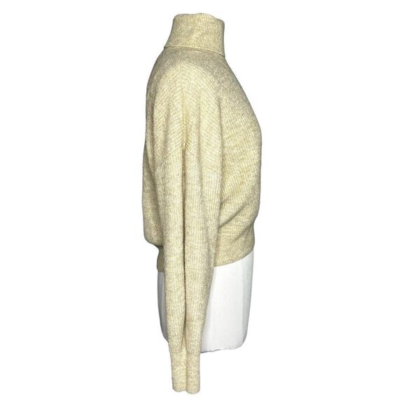 H&M Ladies Cropped Ballon Sleeve Turtleneck Sweater Oatmeal Heather Stretch Knit - Picture 2 of 6